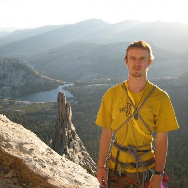 Devin Chance on top of Cathedral Peak, Tuolumne Meadows.