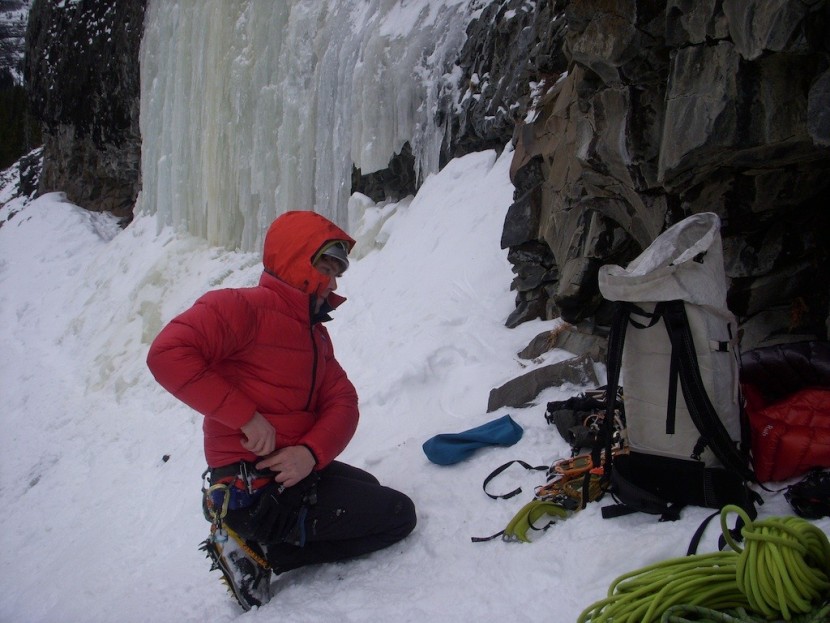 feathered friends hyperion - feather friends hyperion used as a belay parka, layered over a...