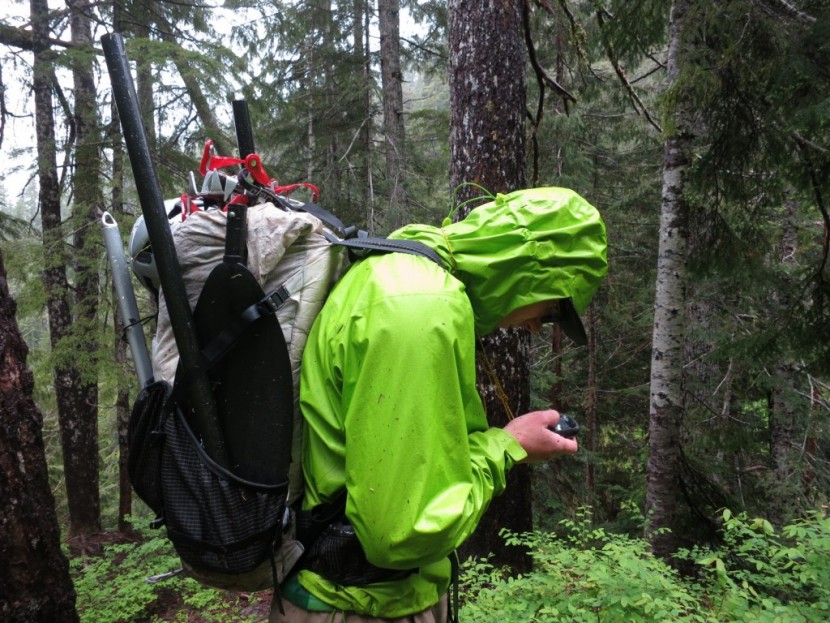garmin oregon 600t - chris simrell navigates off trail in the olympic mountains, wa.