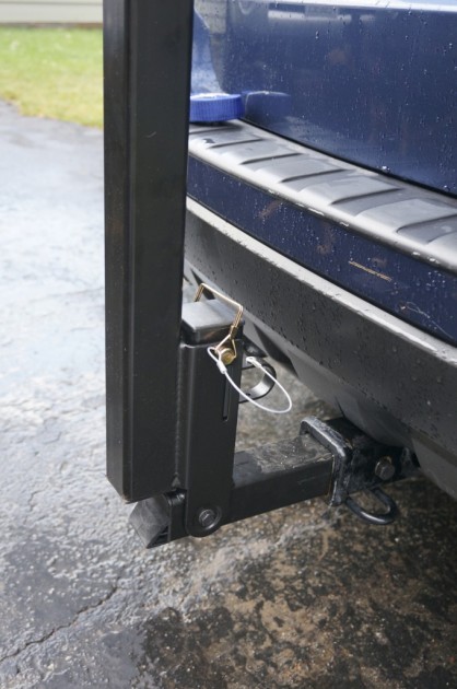 thule parkway 4-bike - a cotter pin secures the thule parkway in the upright position, and...
