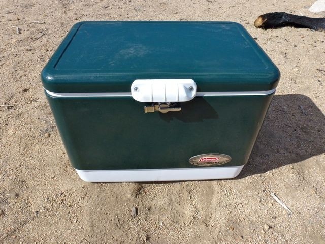 green coleman cooler with wheels