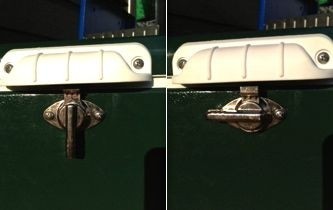 coleman steel belted - detail of the camming latch on the coleman steel belted cooler.  the...