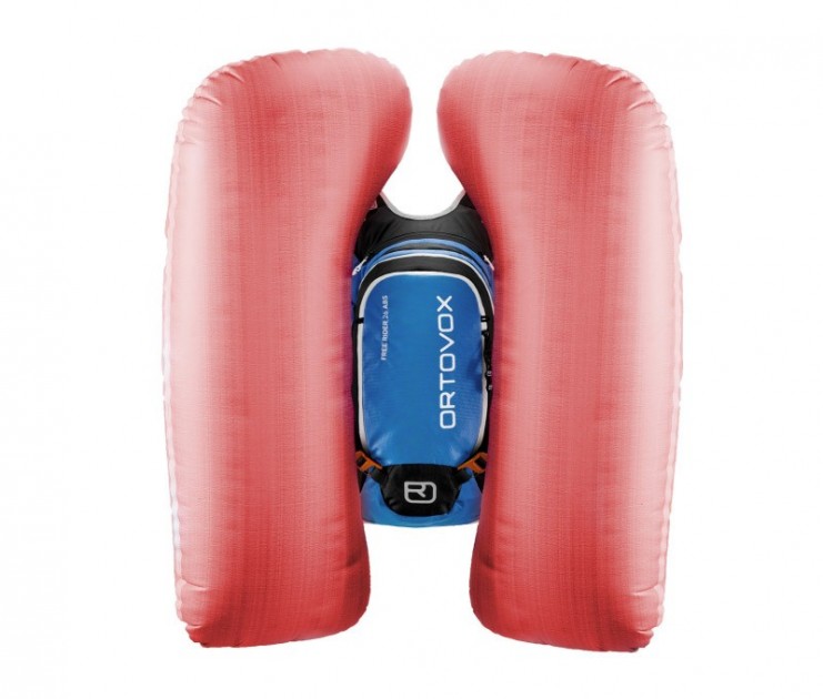 ortovox free rider 24 abs - showing an ortovox free rider 24l abs with its twin airbags deployed.