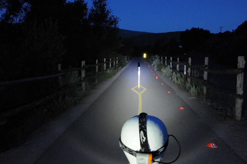headlamp - our beam distance photo set-up along a bike path, complete with...