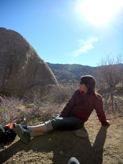 outdoor research aria jacket for women - trish mcguire takes a break at the buttermilks while wearing the or...
