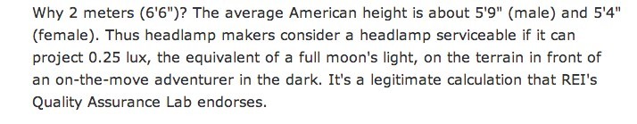 rei again implies that 0.25 lux at 2 meters is just like hiking...