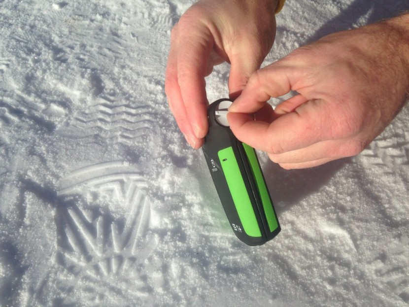 ortovox s1+ - showing the on-off switch on the s1+.