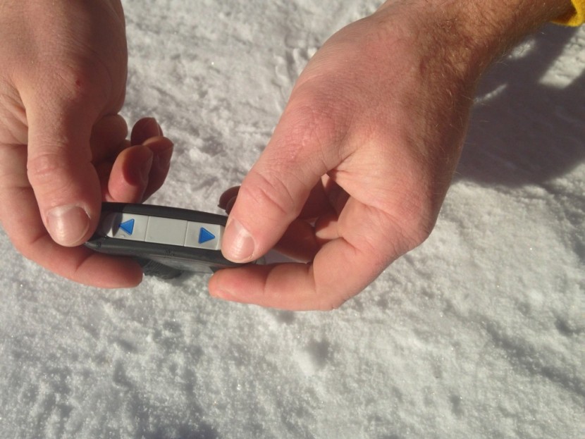 ortovox 3+ - showing the controls that turn the 3+ avalanche beacon from send...
