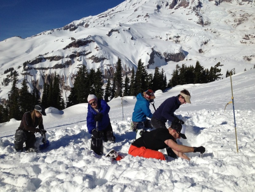 avalanche beacon - a group practicing strategic shoveling.