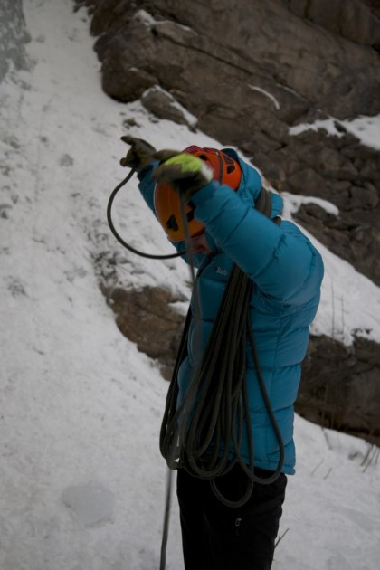 rab neutrino endurance jacket for women - wrapping up a day of ice climbing in the rab neutrino endurance...