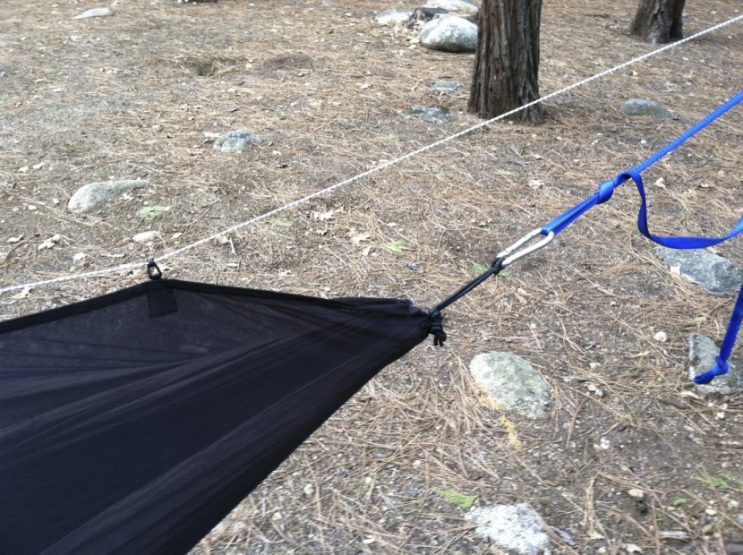 eagles nest outfitters guardian bug net - the long ridge line is useful for pulling the hammock up off the face.