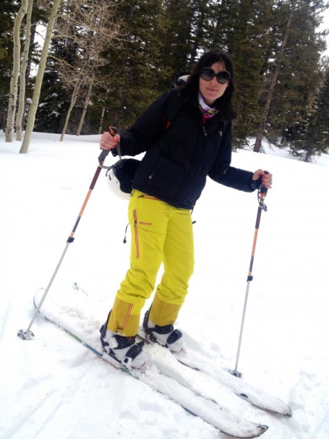 marmot women&#039;s freerider - tatiana sports the snazzy style of these pants. in the acid yellow...