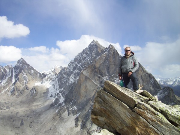 Brandon Lampley on the summit of Toro Peak, Miyar Nala, Indian Himalay...