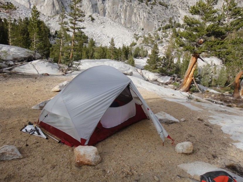 backpacking tent - choosing a durable surface such as gravel to camp on follows leave...