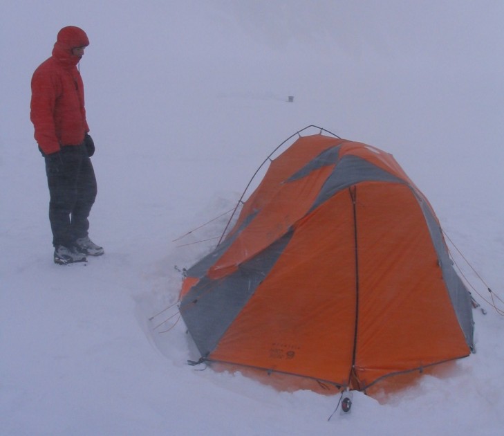 4 season tent - the strong winds (50+ mph) of the kitchatna spires bending, but not...