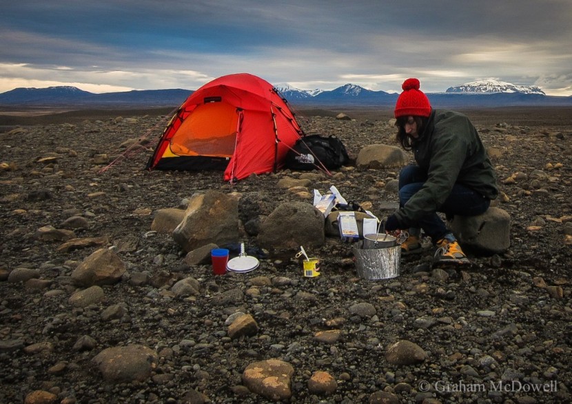 hilleberg jannu - vanessa kiss and the jannu before a windy night in central iceland.