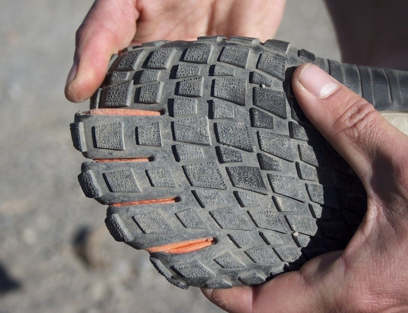 vibram fivefingers treksport - close-up of the fivefingers treksport's grippy outsole that works...