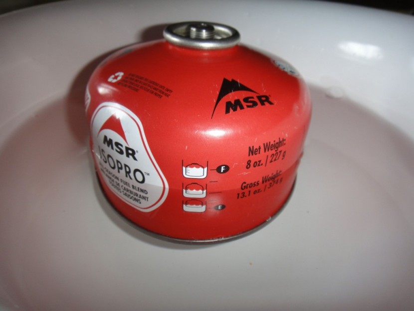 backpacking stove - this canister is almost exactly half full based on this handy float...