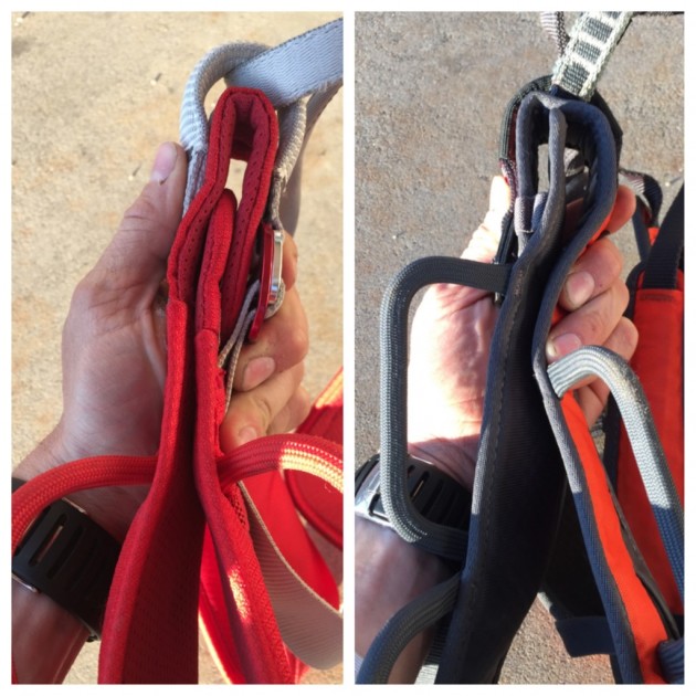 mammut ophir 3 slide - notice how the sama harness on the left has gear loops centered to...