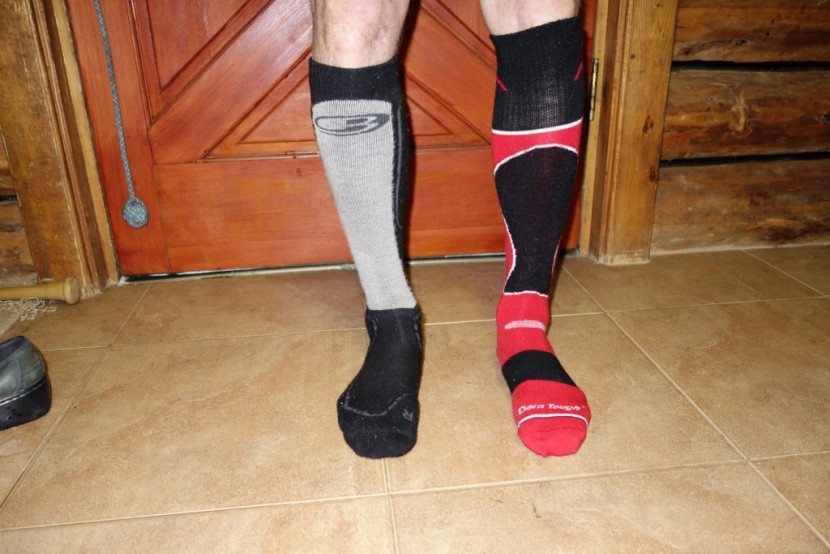 darn tough rfl over-the-calf ultra-light - the icebreaker ski+ lite (left) compared with the taller and thinner...
