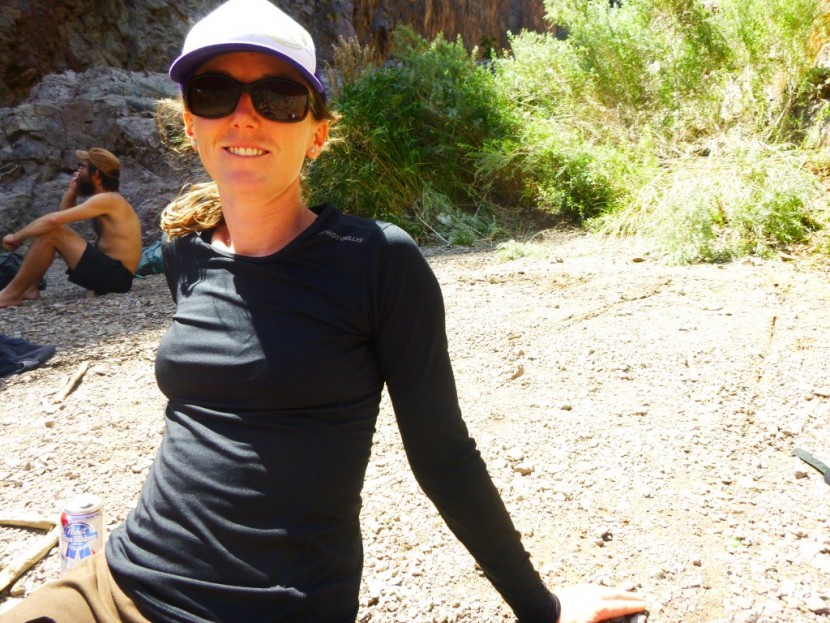 hot chillys micro-elite crew for women - alison hangs out on the beach near the colorado river. even though...