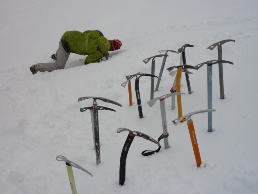 ice axe - tester ian nicholson comparing contenders side-by-side in a wide...