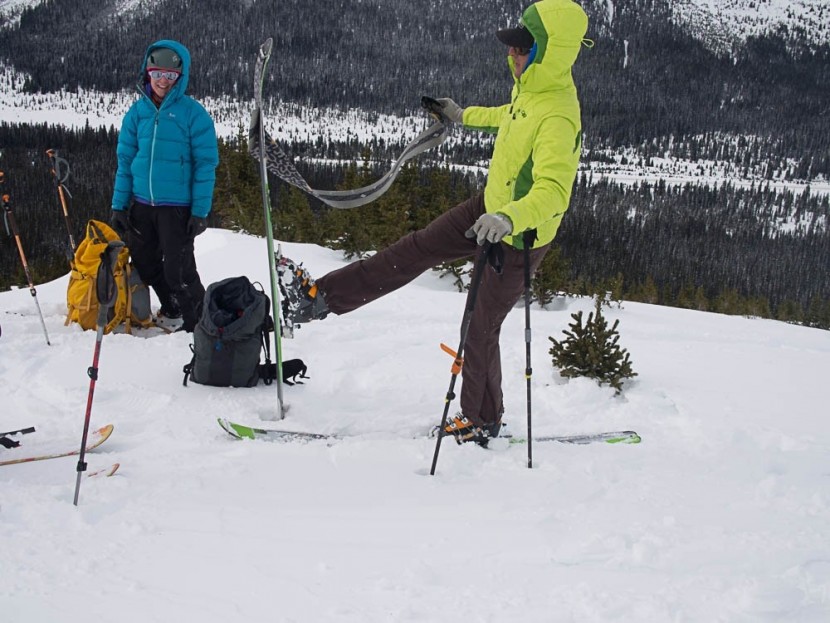 climbing skins - ian mceleney removes skins for a run downhill along the icefields...