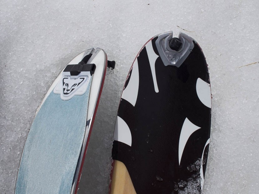 climbing skins - close up view of the clean and efficient tip section of the...