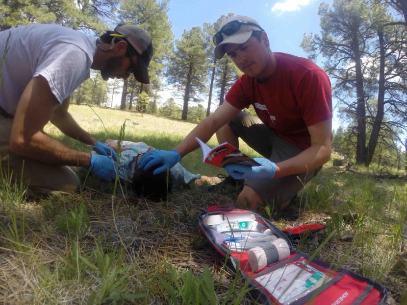 first aid kit - students on a wilderness first responder recertification course find...