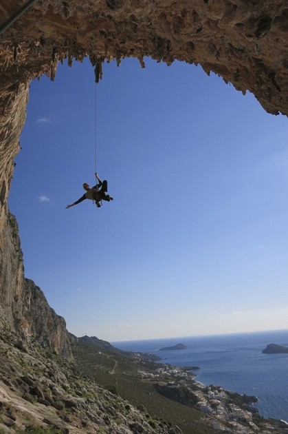 edelrid eagle light - luke lydiard lowering from a grand grotte climb in kalymnos, greece...