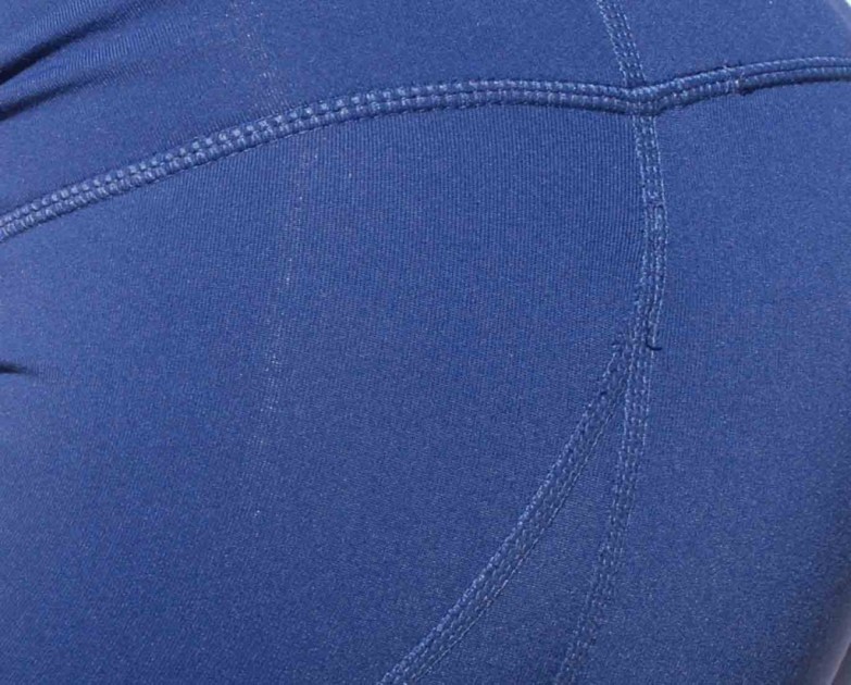 yoga pants - synthetic material often has a slight sheen to it, and is not as...