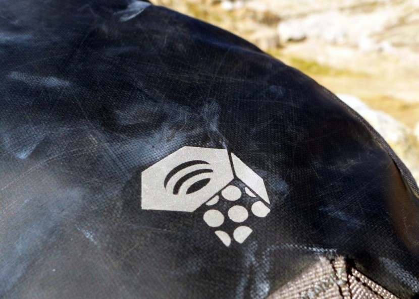 mountain hardwear hueco 20 - the mountain hardwear logo on the tough tarp 18 fabric of the 20l...