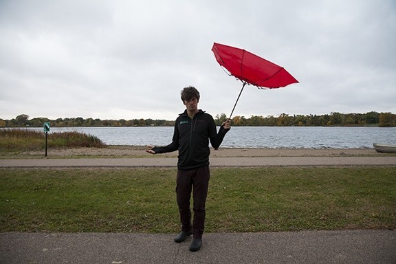 euroschirm light trek - inverted canopies don&#039;t fend off the rain very well.