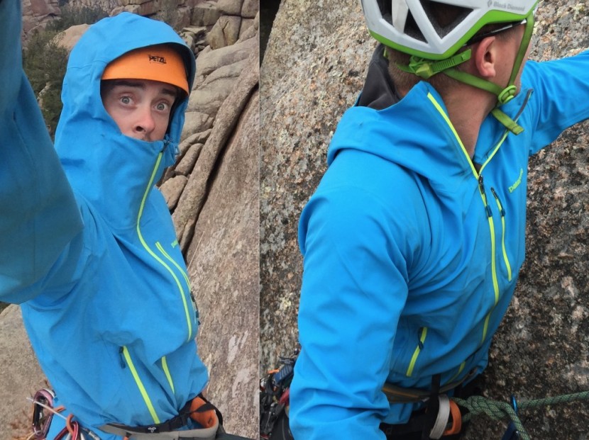 patagonia kniferidge jacket - the hood fits well over a helmet, and the zippers are accessible...