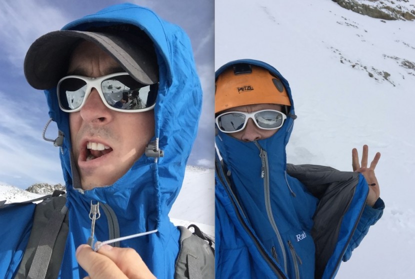 rab vapour-rise lite alpine jacket - as you can see, the vapour-rise's hood fits well without a helmet...