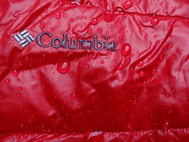 columbia gold 650 turbodown hooded - the dwr finish kept water out for a while, but wetted through faster...