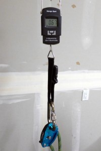 belay device - the hanging scale set up we used to conduct our auto-block...
