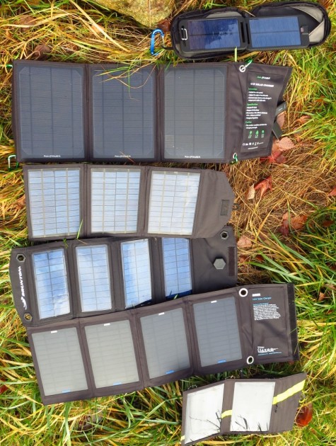 powertraveller solarmonkey adventurer - comparing solar surface areas. from top to bottom: the...