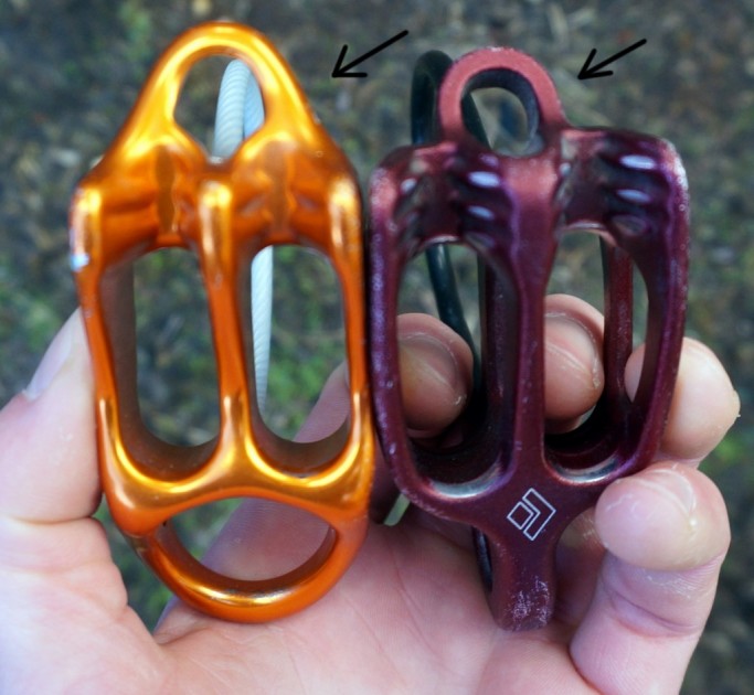 petzl reverso - the hole used to release a weighted device in auto-block mode is...