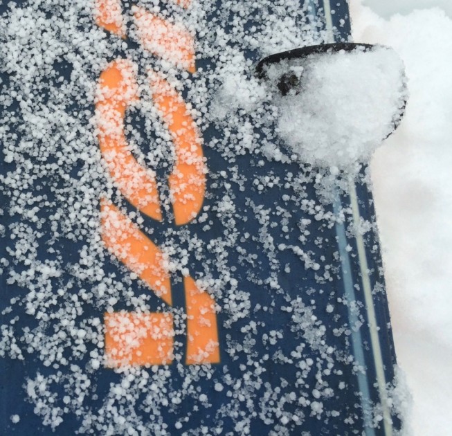 splitboard - voile revelator bc covered in graupel snow.