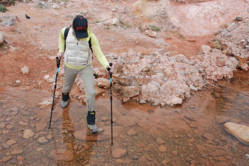 outdoor research wrapid - splashes from water crossings roll right off the softshell fabric.