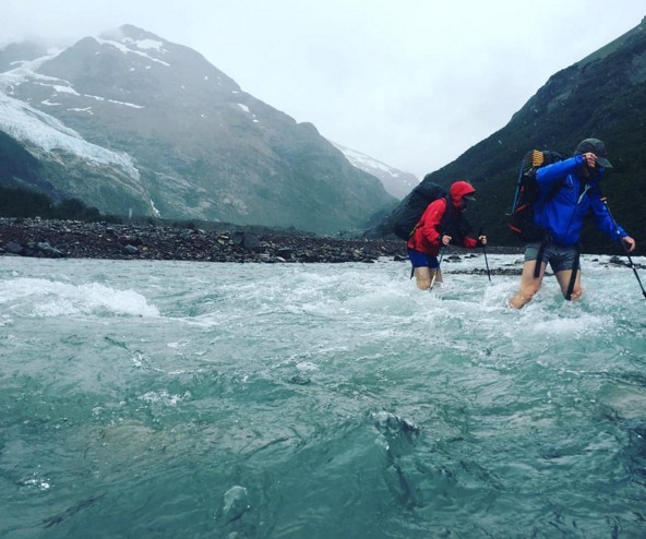 rab scree - chris mcnamara and dan duane crossing a glacial river in the future...