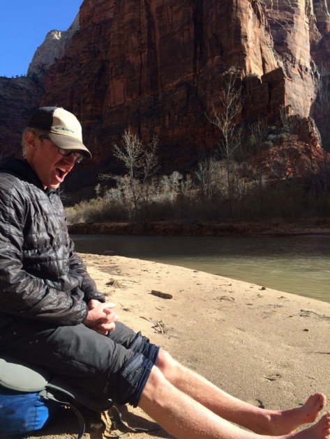 kuhl liberator convertible - frozen feet after wading across the virgin river in zion national...