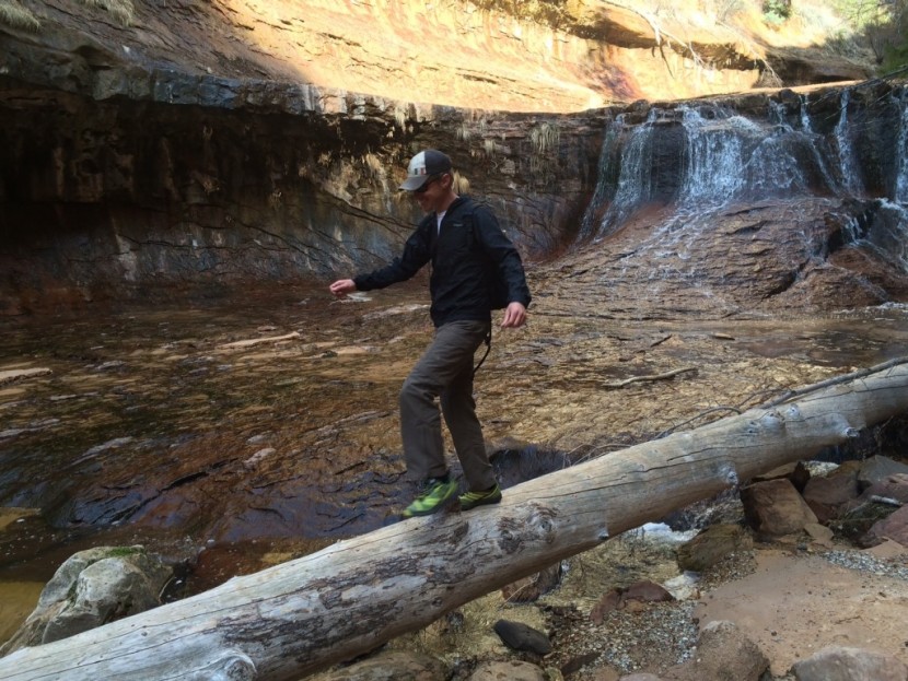 the north face paramount trail convertible - playing on a log on one of the countless stream crossings on the 4.5...