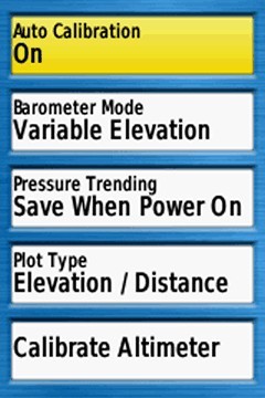 garmin gps map 64s - pictured here are the barometric pressure settings. you can set this...