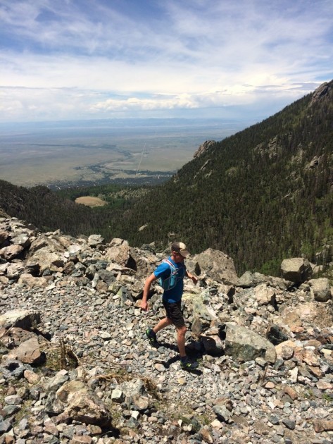 new balance leadville v3 - running down through a talus field on the willow lake trail in the...