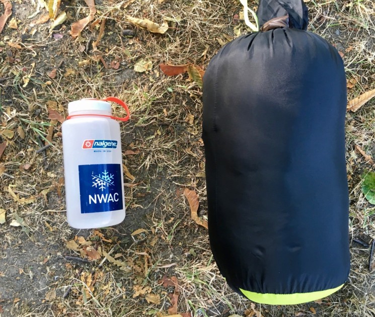 nemo salsa 30 - the salsa 30 stuffed into its included stuff sack, compared to a 1...