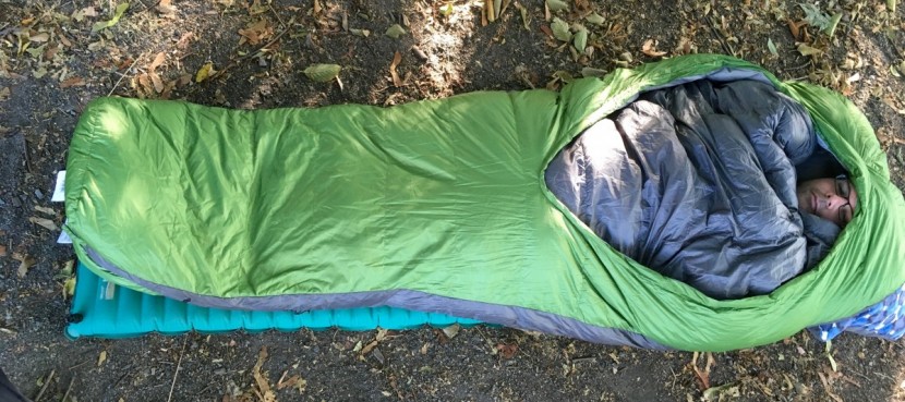 sierra designs backcountry bed 600 3-season - all tucked in under the down-filled flap/comforter feature on the...