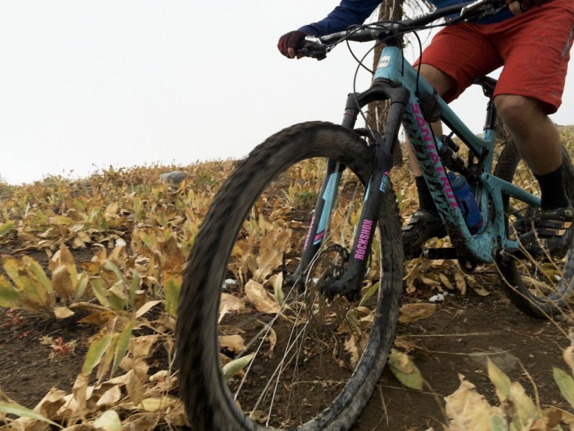 wtb vigilante 2.3 fast rolling/tough - the open, offset tread gives dirt somewhere to pack into and then...