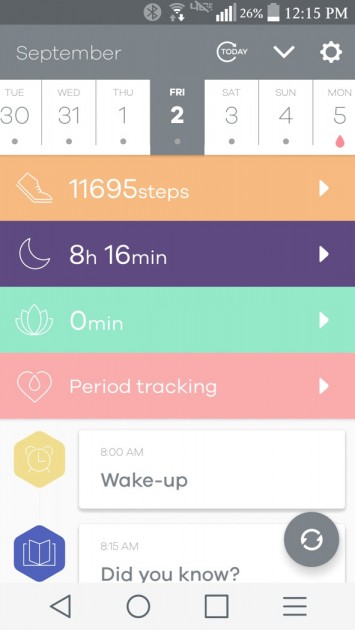 bellabeat leaf - the main &quot;home&quot; screen of the bellabeat app.
